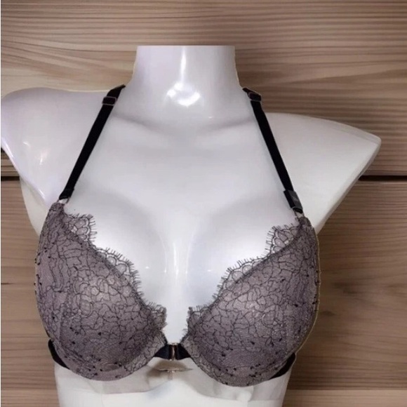 Victoria’s Secret Eyelash Lace Hollowed Out Strappy Caged Padded Push Up Bra 32D - Picture 1 of 7